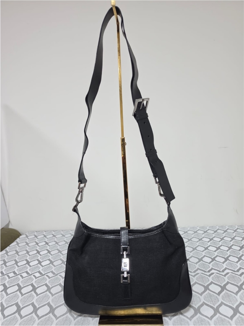 GUCCI Leather/Denim Jackie Crossbody Bag Black